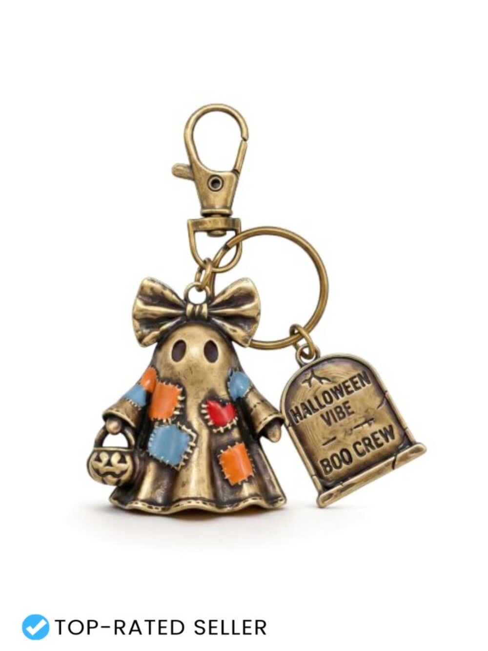 Patchwork Ghost Keychain Halloween Purse Charm Handbag Decor 3D Metal Alloy Clip